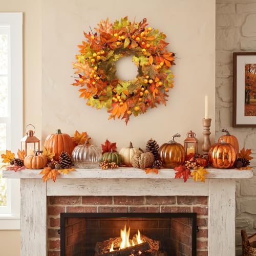 mumtop 22" fall wreaths for front door, thanksgiving on a desk or shelf