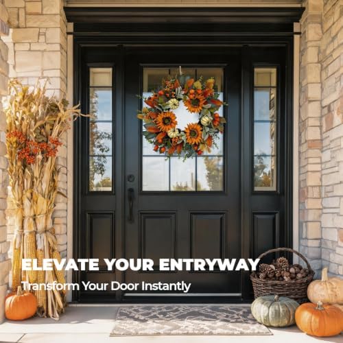 24" fall sunflower wreath for front door on a desk or shelf
