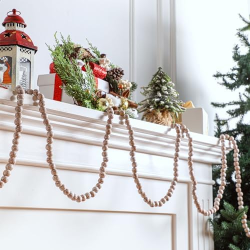 fairysandy 39.3 ft frosted wooden bead garland christmas showing dimensions