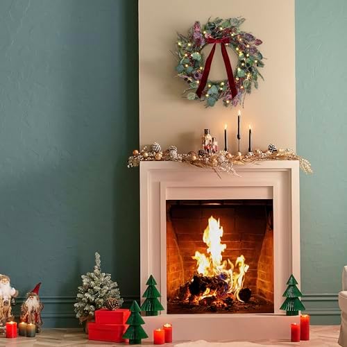 24 inch pre-lit artificial christmas wreath for front, close-up detail
