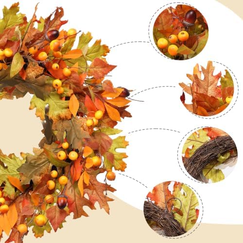 mumtop 22" fall wreaths for front door, thanksgiving showing dimensions
