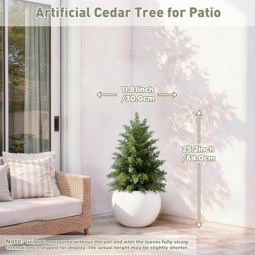 2ft artificial cedar trees for outdoors (uv resistant) showing dimensions