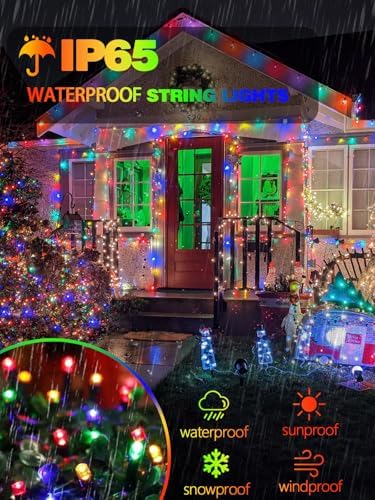 solar christmas lights outdoor, 4 pack 132ft solar shown in use