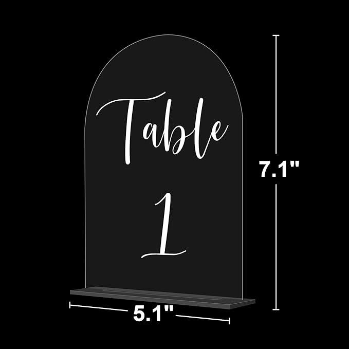 JOYIT Arch Wedding Table Numbers 1-30 with Stands – 5" X 7" Acrylic Table Signs with Clear Background White Text, Perfect Acrylic Table Numbers for Wedding Receptions, Parties, Anniversaries, and Events