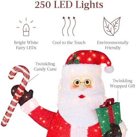 best choice products 5ft lighted pop-up santa, large, side view