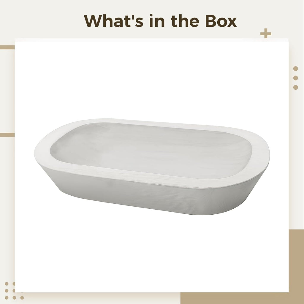 Wooden Dough Bowl for Candle Making, Oval Shaped Decorative Bowl with Smooth White Coating, Vintage Rustic Style, for Home Decor and Craft Projects