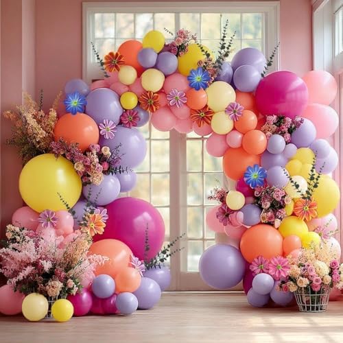 hot pink purple balloon arch double stuffed balloons shown in use