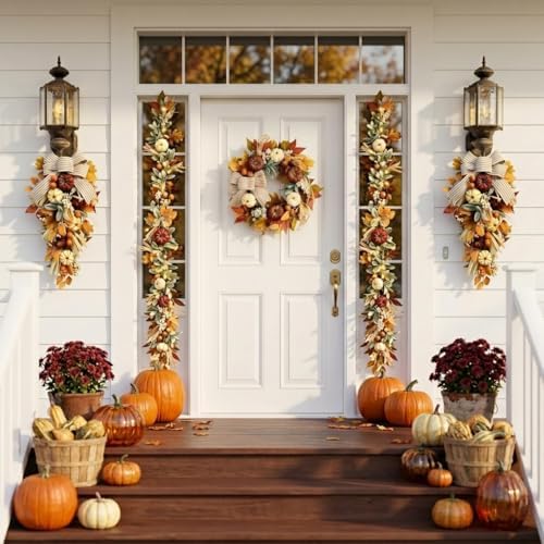 valery madelyn 6ft fall garland for mantle with, side view