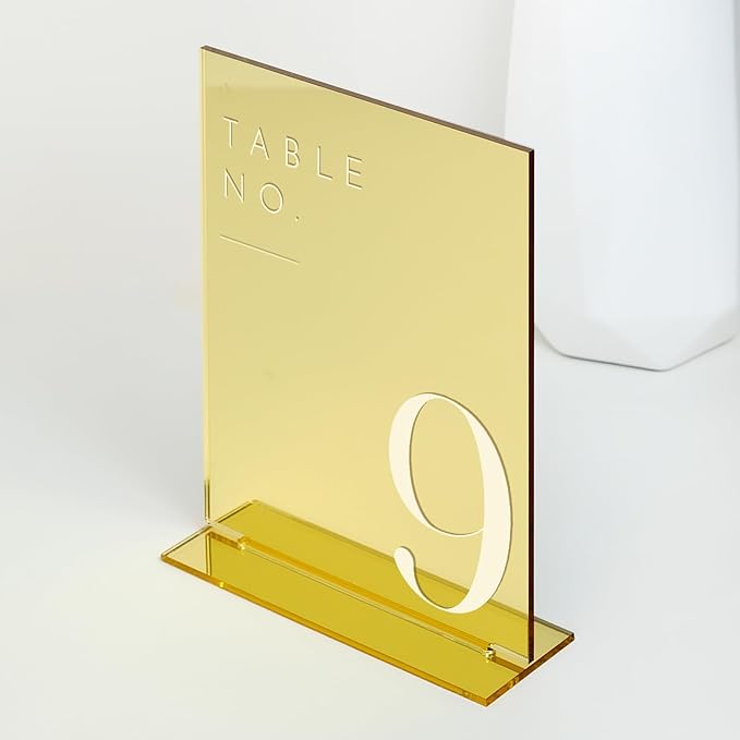 JINMURY Gold Wedding Table Numbers 1-25 with Stands, 5"x7" Gold Mirror Acrylic Table Numbers, Perfect for Wedding Reception, Party, Anniversary, Event