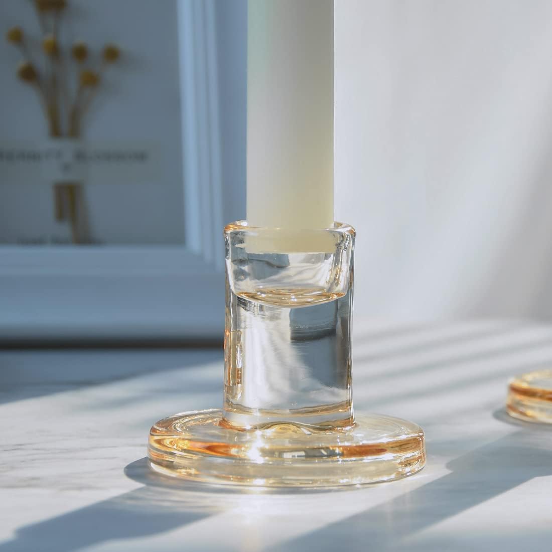 12pcs Amber Taper Candle Holders, Glass Crystal Candlestick Holders Bulk, Clear Candle Holders for Dining Table Centerpiece