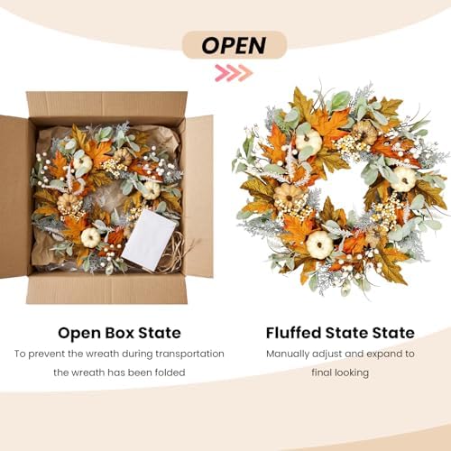 24in pre-lit front door fall wreath,for thanksgiving home, package contents