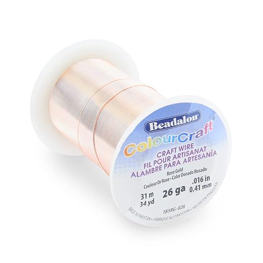 Beadalon ColourCraft Wire, 26 Gauge, Rose Gold Color Silver Plated, 34 yd Spool