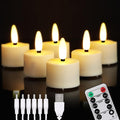 FPOO Rechargeable Tea Lights with Remote Timer, 6 Flameless Votive Candles | USB Rechargeable with remote, 4H/6H timer, and warm LED flicker for votive holders, lanterns, and small spaces.