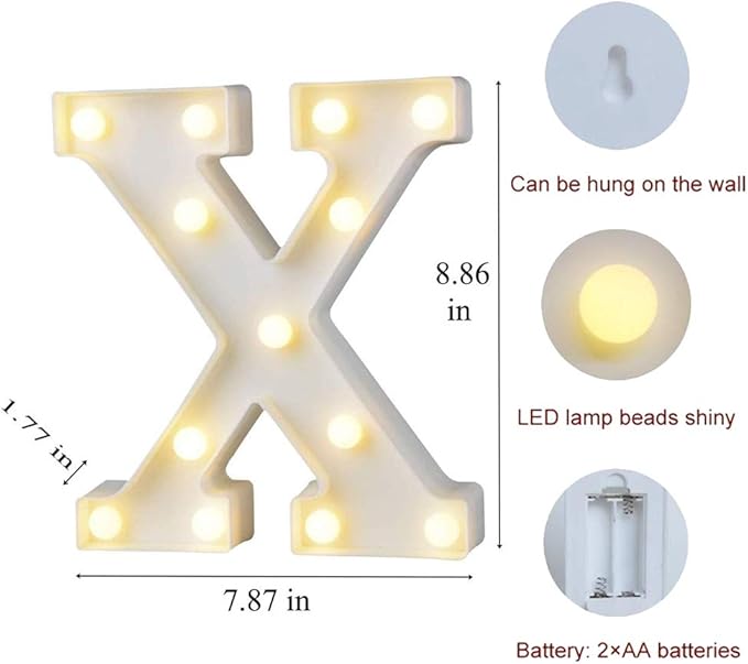 MUMUXI Marquee Light Up Letters | Large Light Up Numbers | Battery Powered and Bright with Every Letter of The Alphabet | for Wedding, Birthday, Party, Celebration, Christmas or Home Decoration (X)