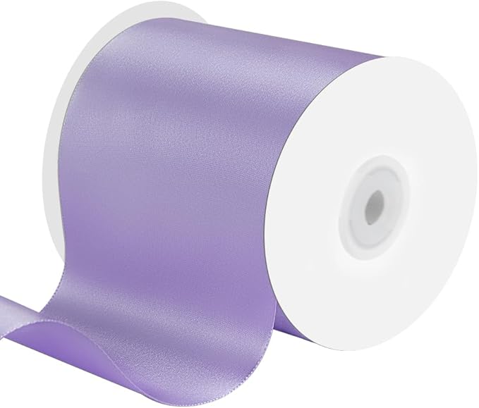 4 Inches x 25 Yards Polyester Satin Ribbon, Solid Color White Satin Ribbon for Crafts, Gift Wrapping, Hair Bows, Wedding Party Decoration, Bow Making (Lavender)
