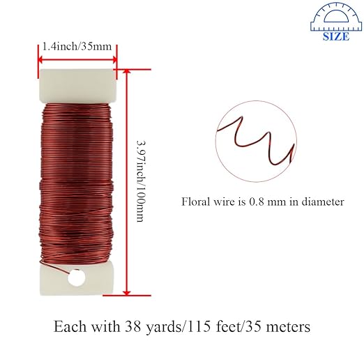 HAHIYO 22Gauge Red Color Metal Floral Wire - 3 Rolls, 115 Yards (345 Feet) - Flexible Paddle Wire for Craft, Christmas Wreath, Flower Arrangement, Bouquet Wrapping, Wedding, DIY
