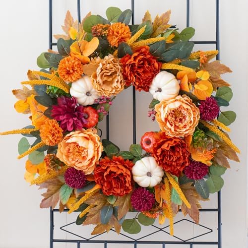 24 inch fall wreaths for front door with, front angle view