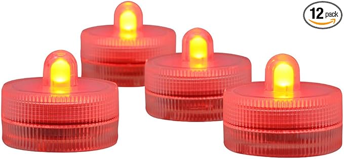 KITOSUN Submersible LED Lights cr2032 Battery Powered Underwater Waterproof LED Tea Light Candles for Events Wedding Centerpieces Vase Floral Xmas Holidays Home Decor Lighting(Pack of 12) (Red)