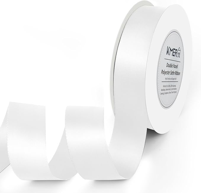 Double Face White Satin Ribbon 1 inch X 25 Yards Polyester White Ribbon for Wedding Decor, Wreath, Gift Package Wrapping and Other Projects