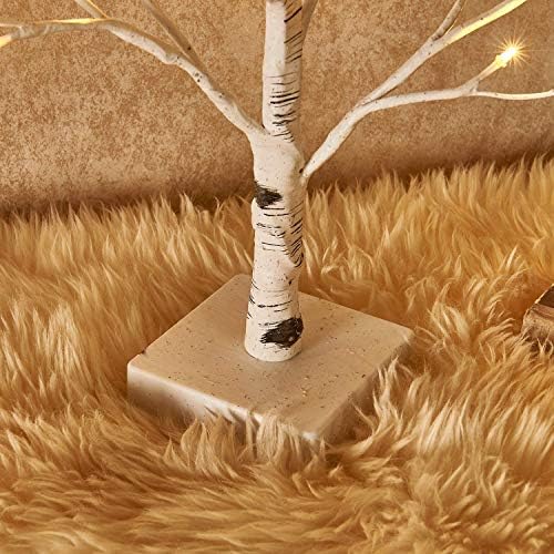 hairui pre-lit tabletop birch tree with timer 24led, close-up detail