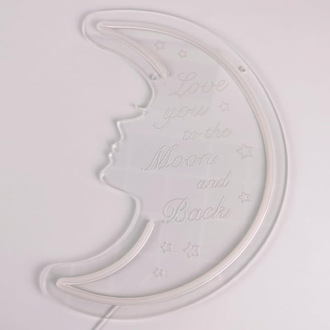 Moon Neon Light Sign for Wall Decor, 5v USB Powered & Dimmable Love You to the Moon and Back LED Light for Girls Kids Bedroom Living Room Home Party Decor