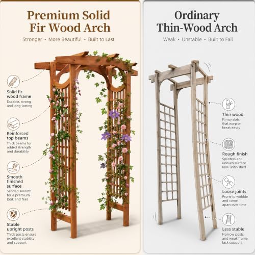 solid fir wood garden arch trellis for climbing shown in use