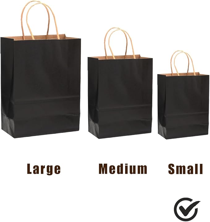 qiqee 200Pcs Paper Gift Bags with Handles - 8.3"x6"x3.15" Small Party Favor Bags Multiple Uses - 16 Solid Colors