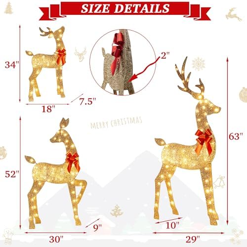 63 inch 2.5d champagne large lighted christmas deer shown in use