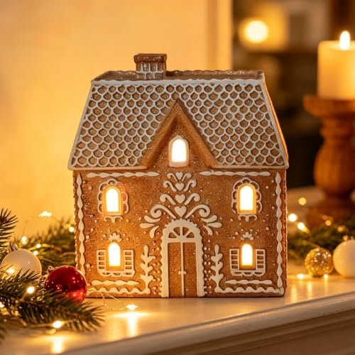 cynkeyee gingerbread house christmas decoration - 6.5 inch shown in use