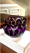 Crystal Purple Cut to Clear Rose Bowl Flower Vase Candleholder