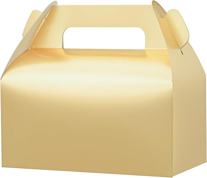 UnicoPak 30 Pack Gold Gable Treat Boxes, Party Favor Boxes, Gift Boxes for Kids, for Snacks, Candy, Toys, Birthday Party, Wedding, Halloween, Christmas – 6.5x3.5x3.5 Inches