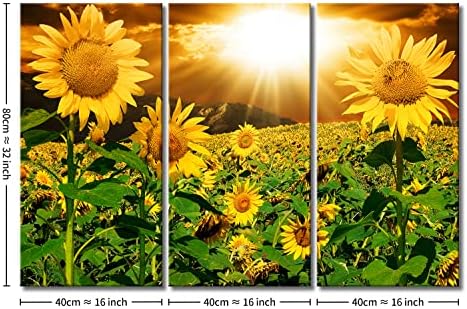 sunflower wall art canvas print sunrise picture, 3 on a desk or shelf