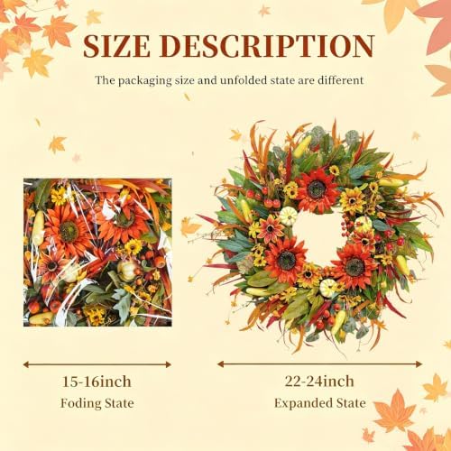 fall wreaths for front door 24" sunflower fall, side view