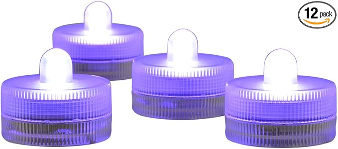 KITOSUN Submersible LED Lights cr2032 Battery Powered Underwater Waterproof LED Tea Light Candles for Events Wedding Centerpieces Vase Floral Xmas Holidays Home Decor Lighting(Pack of 12) (Purple)