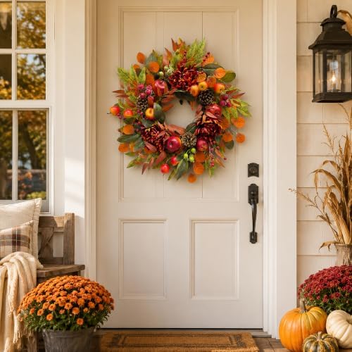 svndlyn 22 inch fall front door wreath with, close-up detail