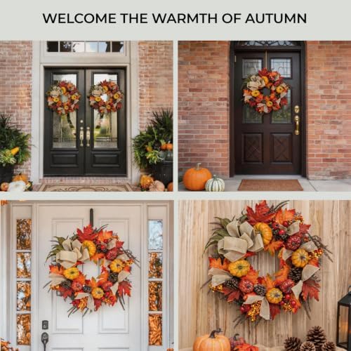 24 inch fall wreath for front door, autumn, close-up detail
