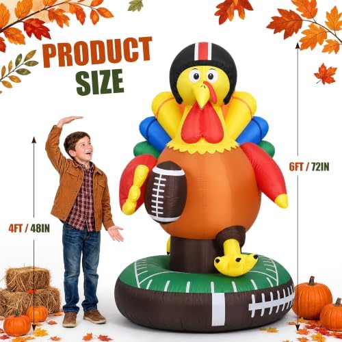 tisejoy 6ft football inflatable turkey, thanksgiving inflatables outdoor, close-up detail