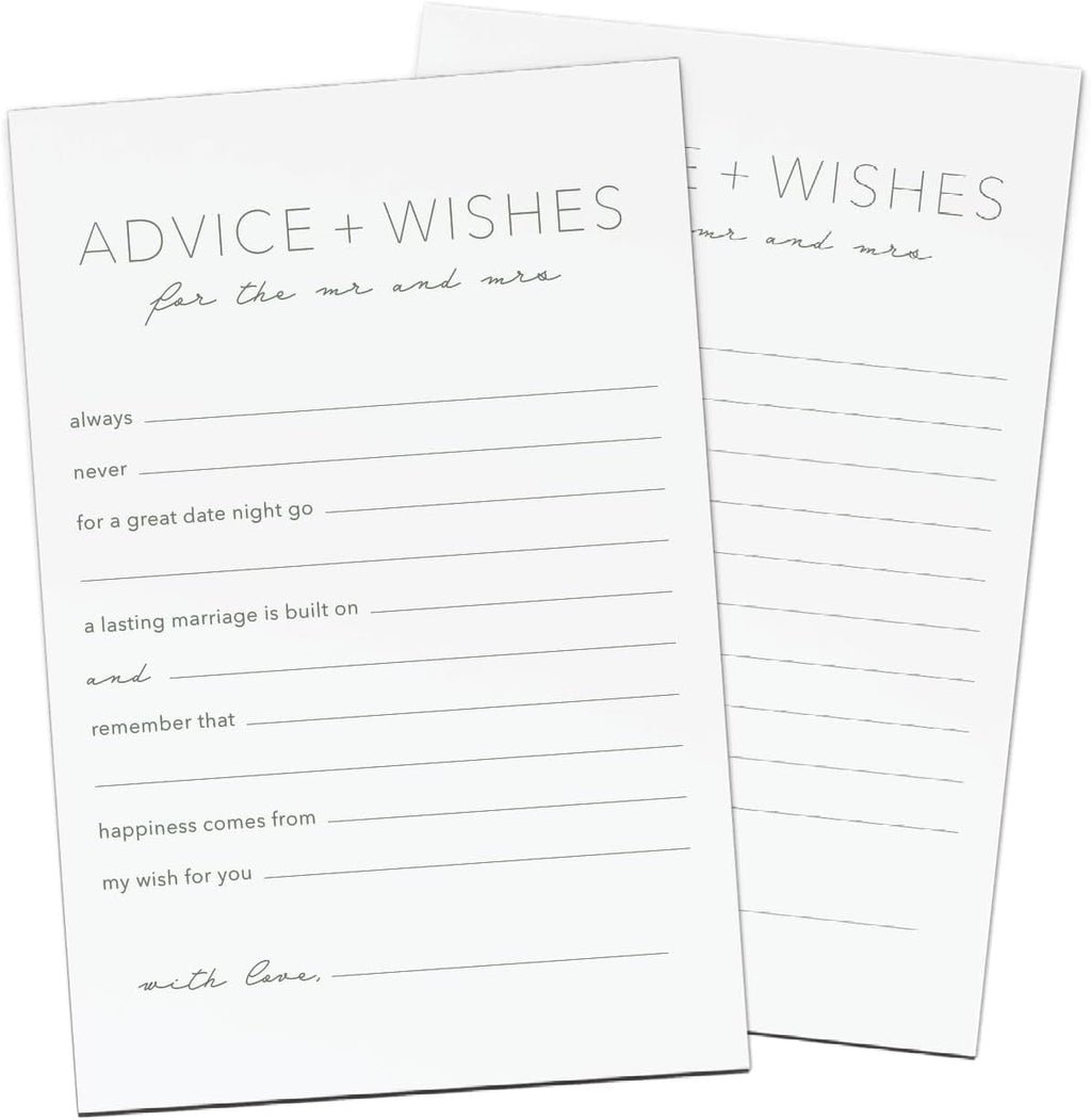 CARDAMONOLY Advice and Wishes for The Mr and Mrs, Minimalist 6x4 Pack of 50, for Wedding Games for Reception, Bridal Shower Bingo, Best Wishes Cards, Wedding Bingo Game