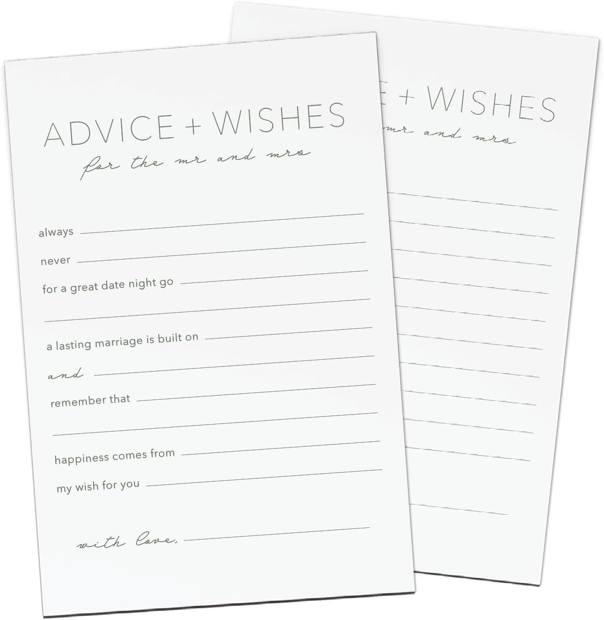 CARDAMONOLY Advice and Wishes for The Mr and Mrs, Minimalist 6x4 Pack of 50, for Wedding Games for Reception, Bridal Shower Bingo, Best Wishes Cards, Wedding Bingo Game