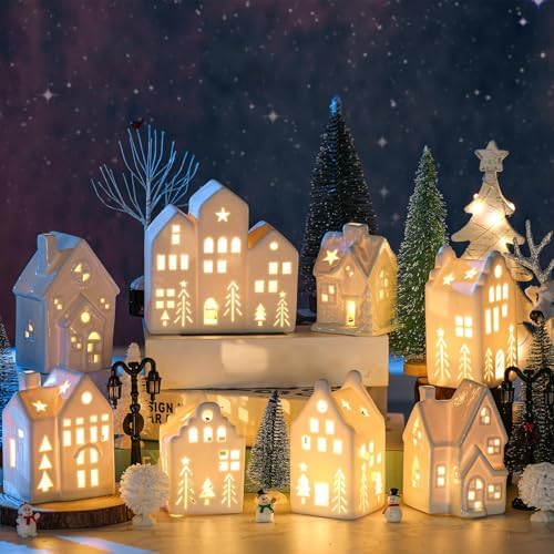 cindeer 26 pcs white elegant ceramic christmas village on a desk or shelf