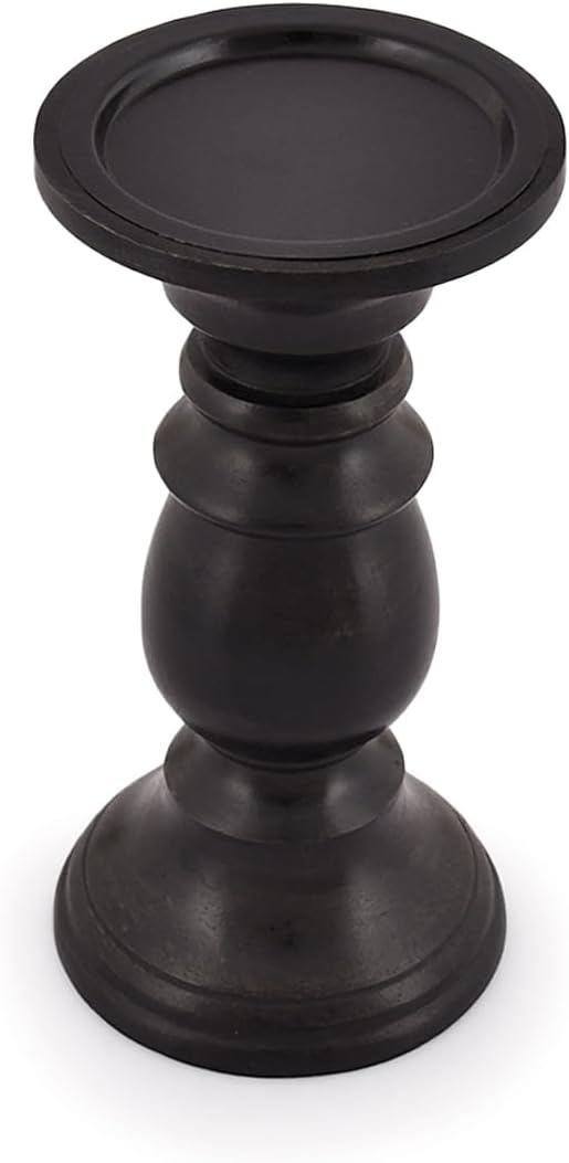 SAMHITA Set of 3 Farmhouse Mango Wood Candle Holders, in Black Finish for Table Centerpiece Candle for Any Room Decor