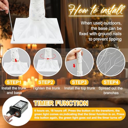 aurelema 5 pcs lighted birch tree, 4ft 6ft shown in use