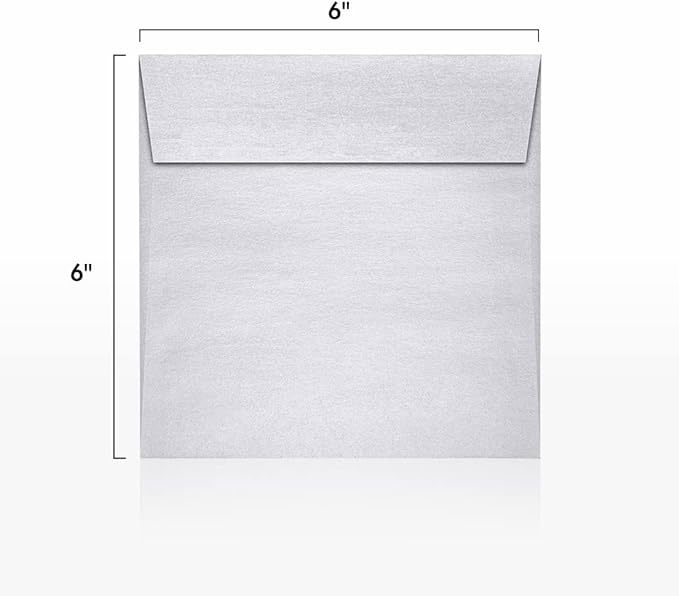 LUXPaper Square Invitation Envelopes | Peel & Press | 6" x 6" | Silver Metallic | 80lb. Text | 50 Qty