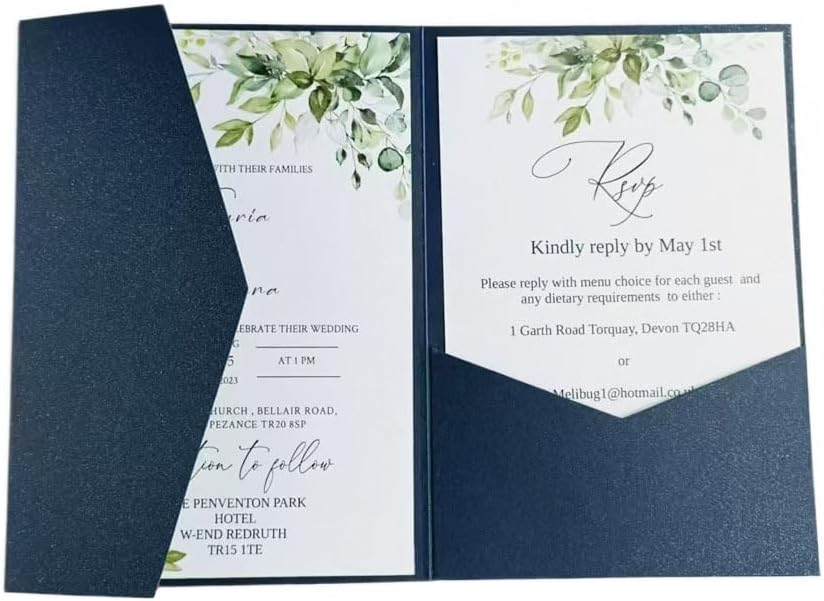 Navy Blue Wedding Invitation Card Pocket Envelopes Sturdy Shimmer Invite Cover Folder 20 sets (navy blue)