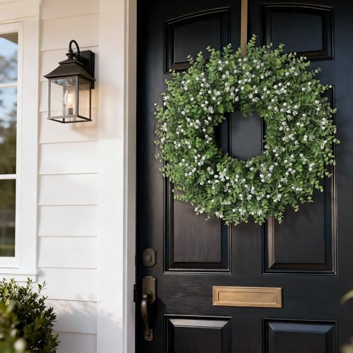 26" artificial eucalyptus wreath with flowers for front, view 9