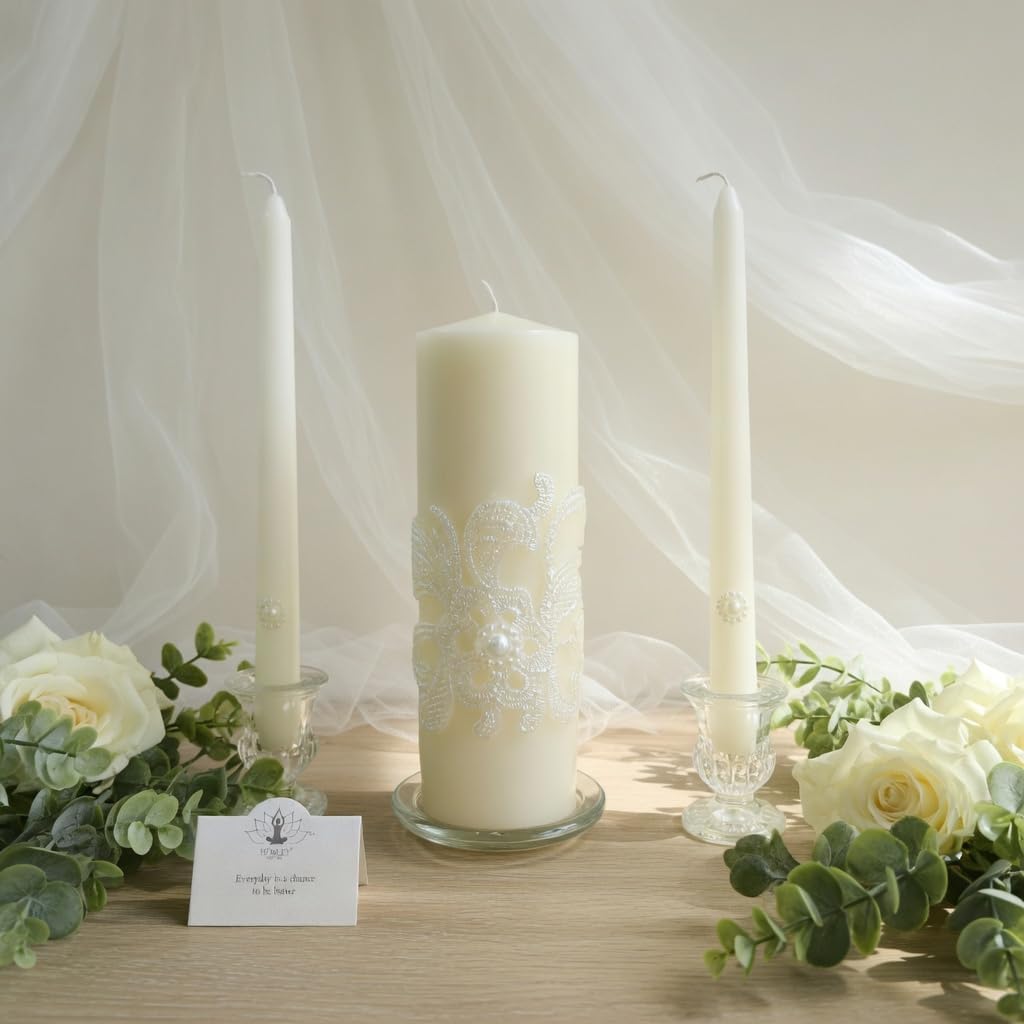 Hosley 11.5-Inch Wedding Unity Candle Set – Cream Pillar & 2 Taper Candles for Ceremony, Special Events, Emergency Kit, Reiki Spa Meditation