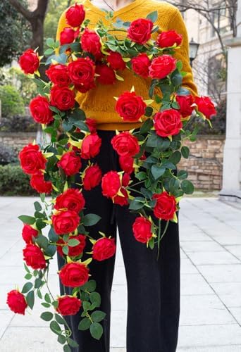 12ft bendable flower garland faux rose vine for on a desk or shelf