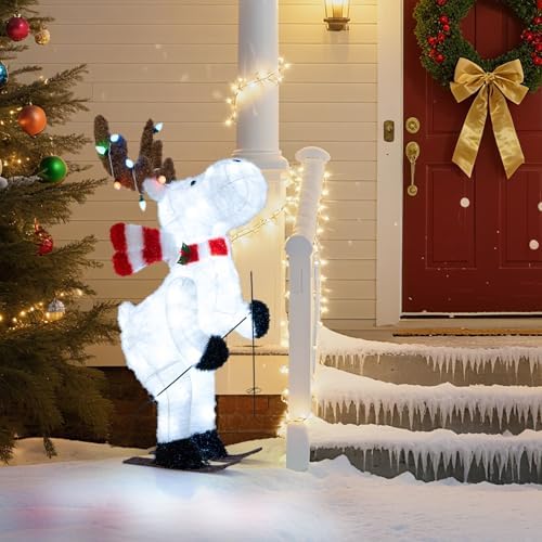 tangkula 44” christmas lighted animated skiing reindeer decorations, close-up detail