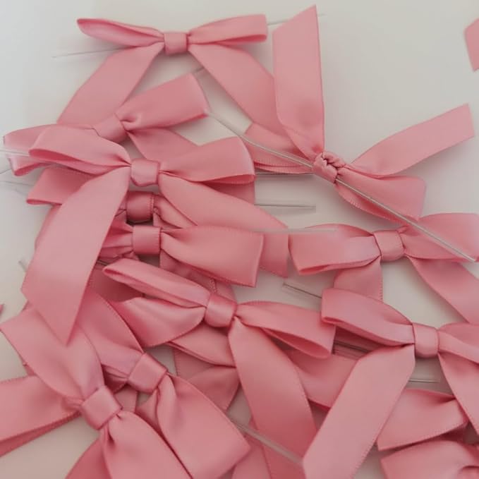 50pcs 2-1/2" Rose Gold Satin Ribbon Bows with Twist Ties Pink Satin Ribbon Bows for Candy Party Decoration Gift Packing Wrapping Accessories(2.5“,Rose Gold)
