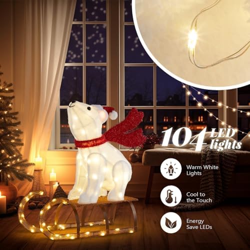 vingli 2.8ft lighted sleigh polar bear christmas outdoor, side view